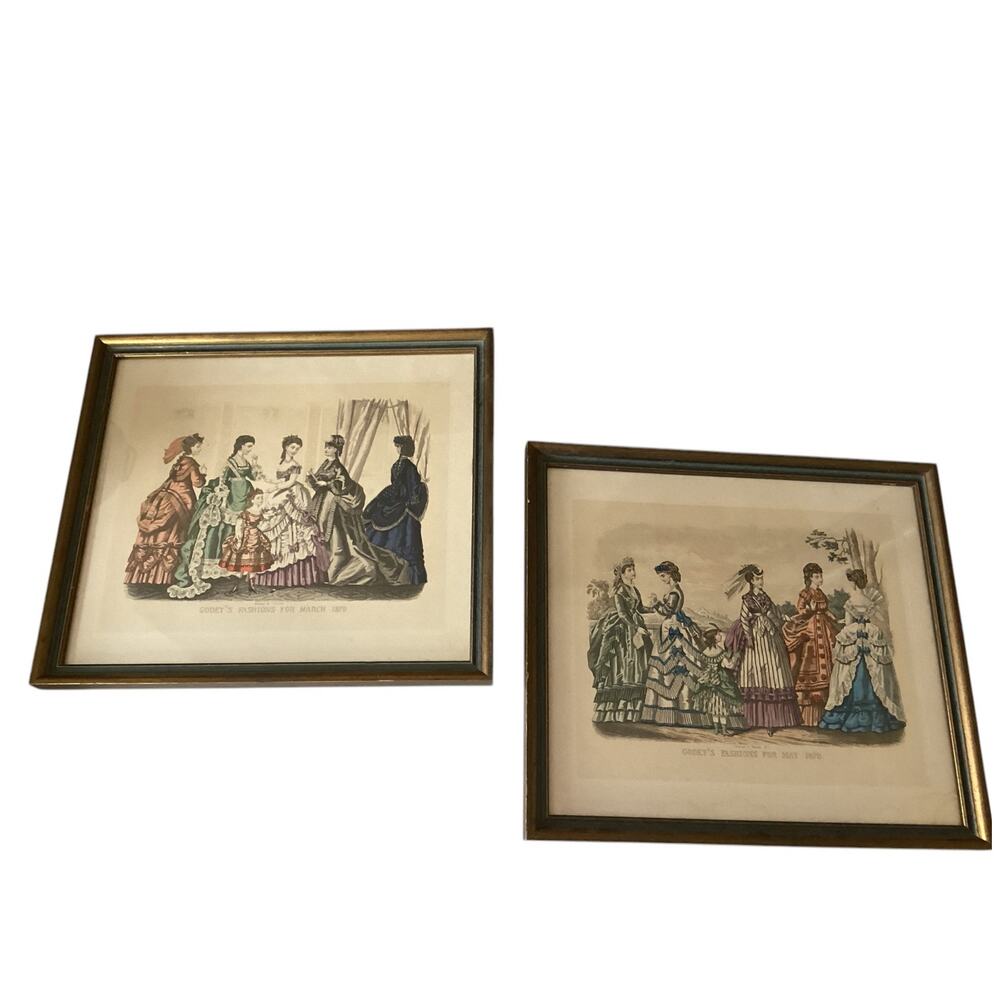 Set of 2 "Godey's Fashions For March & May 1870 Prints 15" X 13.5" Vintage